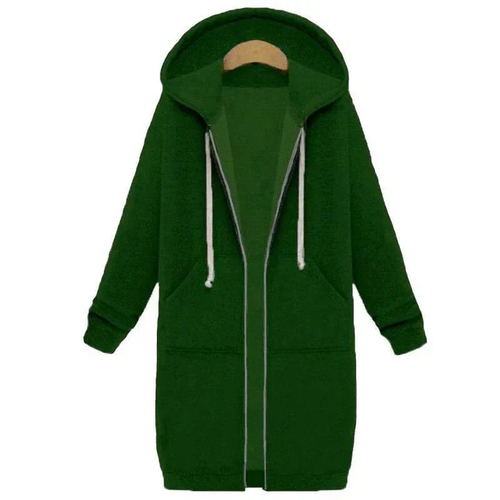 Women's longline zip-up sweatshirt relaxed fit with front zipper closure for casual everyday style