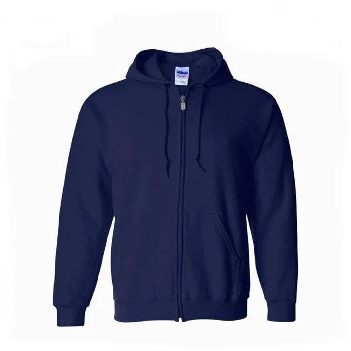 Men's gray zip-up hoodie full-length front zipper comfort fit for sports and casual wear