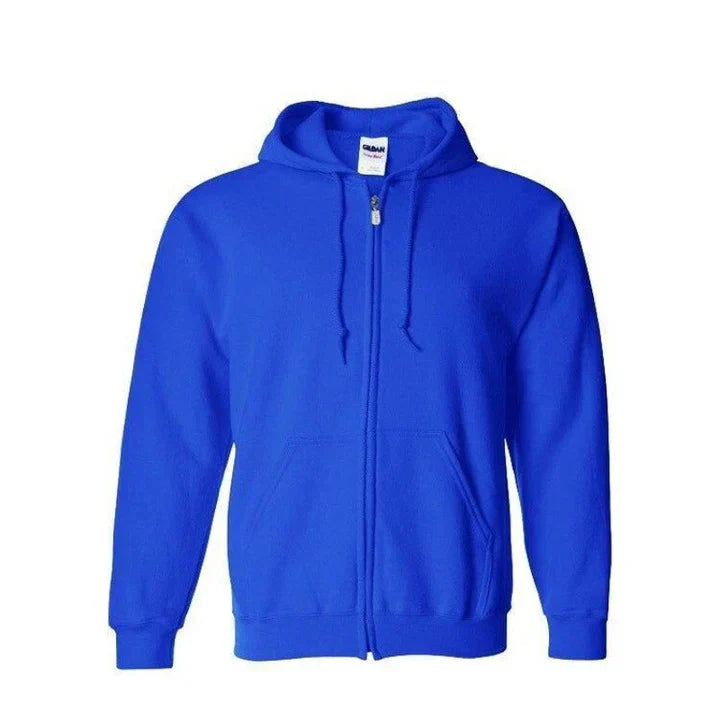 Men's gray zip-up hoodie comfort fit with full-length front zipper for sports and casual wear