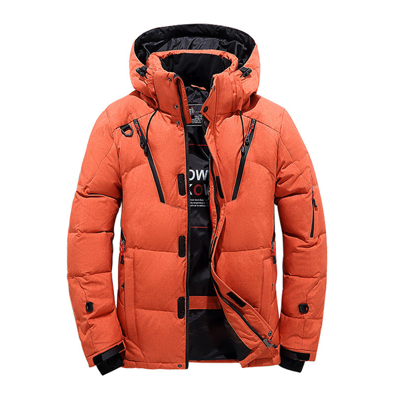 Men's hooded down winter jacket windproof insulated outdoor coat for cold-weather adventures