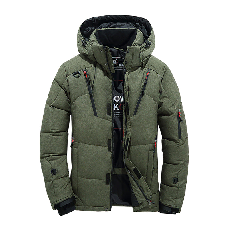 Men's hooded down winter jacket windproof insulated outdoor coat for cold weather adventurers