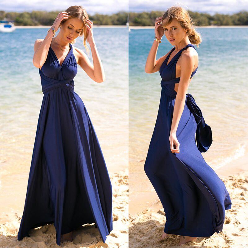 Burgundy convertible infinity maxi dress with extra-long multiway straps for endless neckline styling
