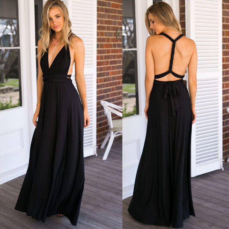 Black convertible infinity maxi dress with extra-long multiway straps for endless styling options
