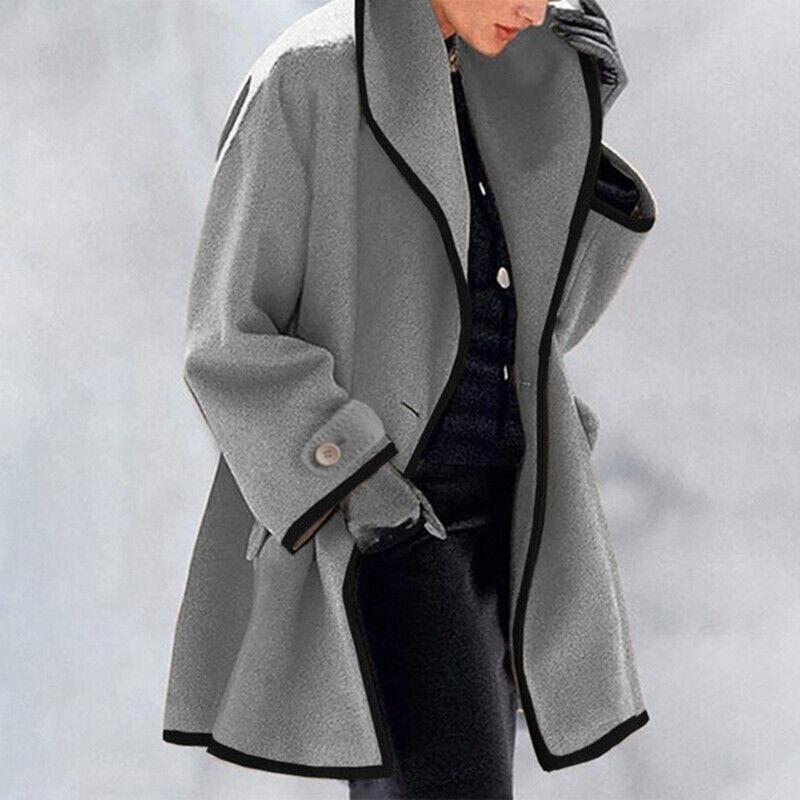 Women's oversized camel coat wide lapel contrast trim relaxed silhouette winter essential