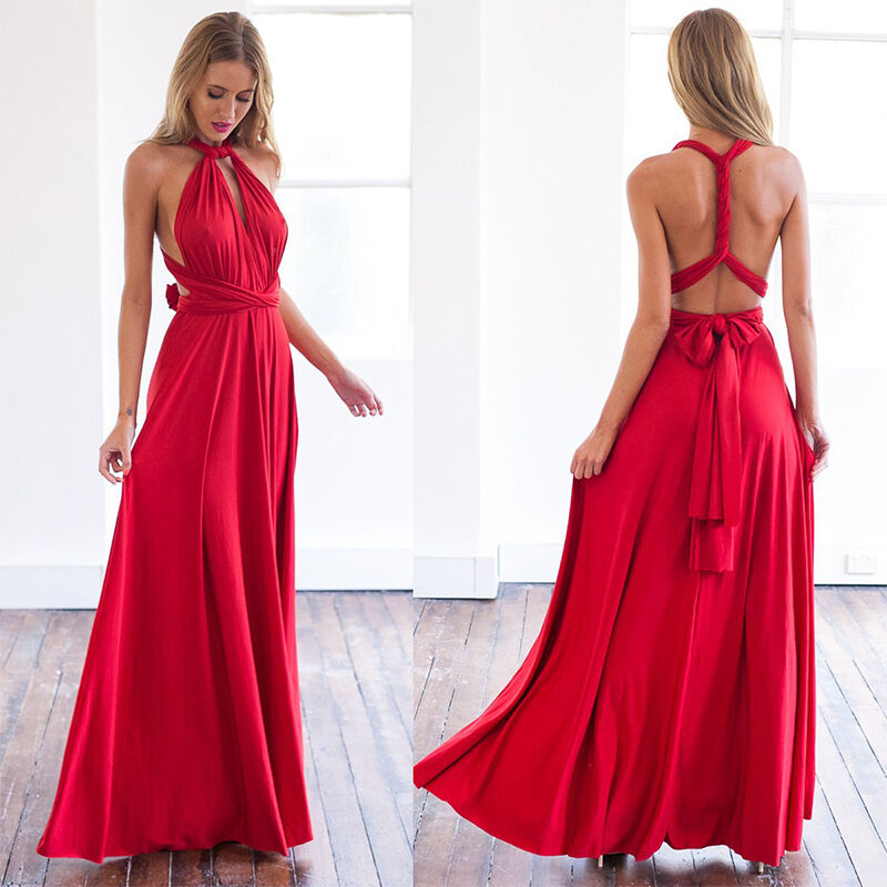 Burgundy convertible infinity maxi dress with extra-long multiway straps for versatile neckline styling