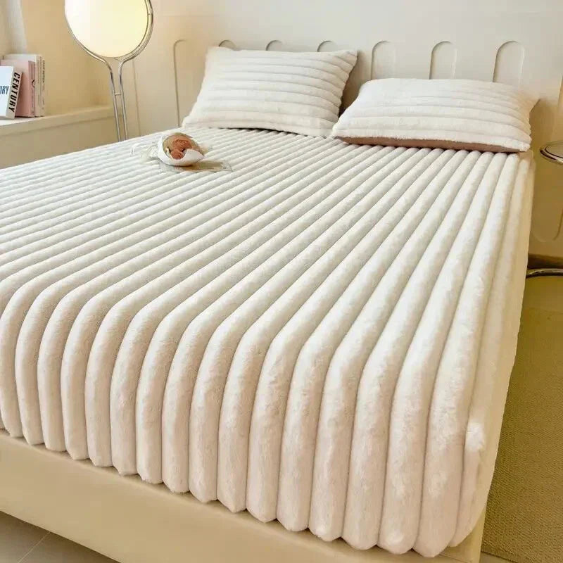 Velvet ribbed fitted sheet milk polyester elastic edges plush cloud-like luxury bedding soft warm