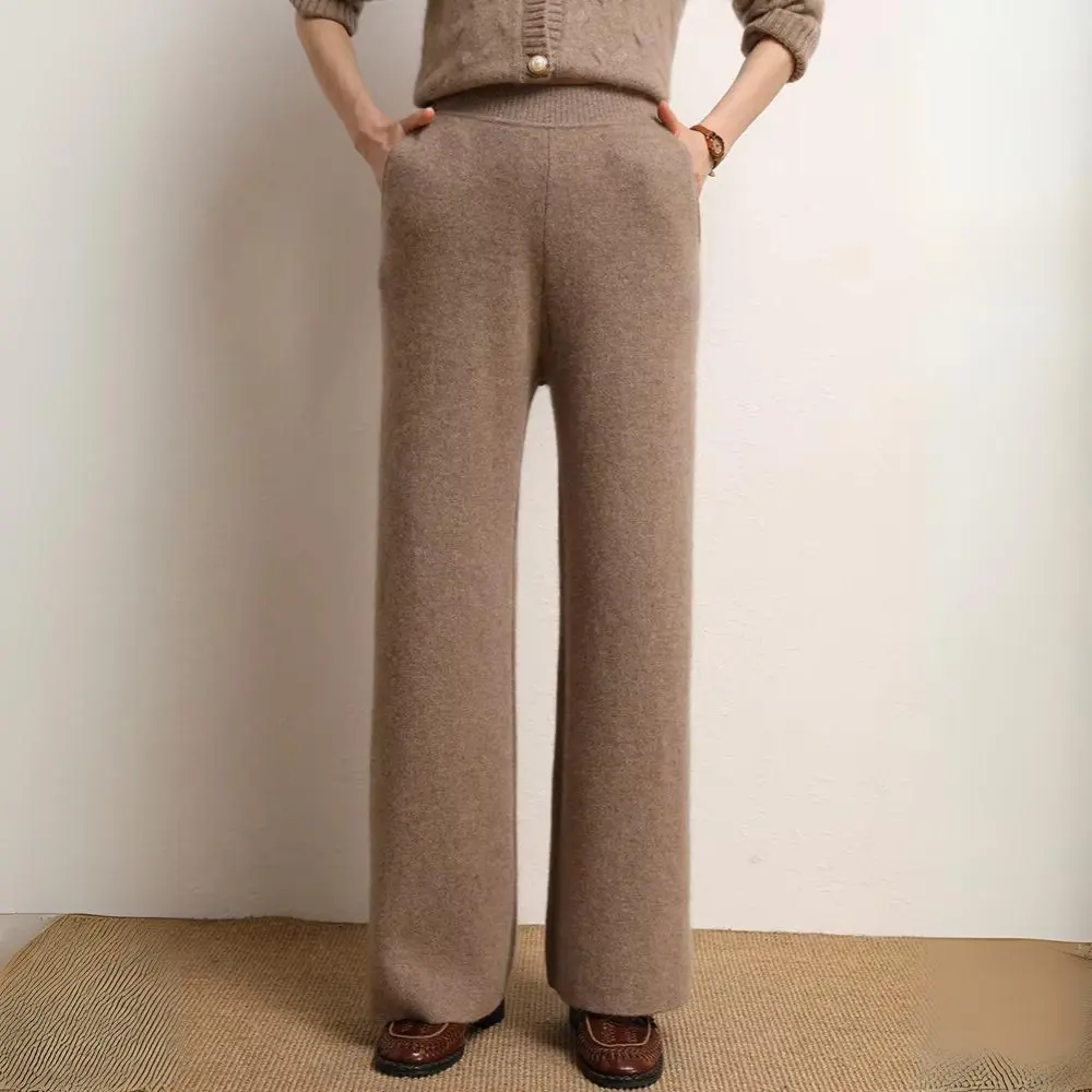 Sabrina wide-leg knitted trousers in wool cashmere blend, cozy relaxed silhouette for office wear