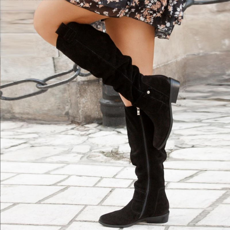 Ashley women's black over-the-knee fashion boots with dramatic silhouette and flattering slim fit