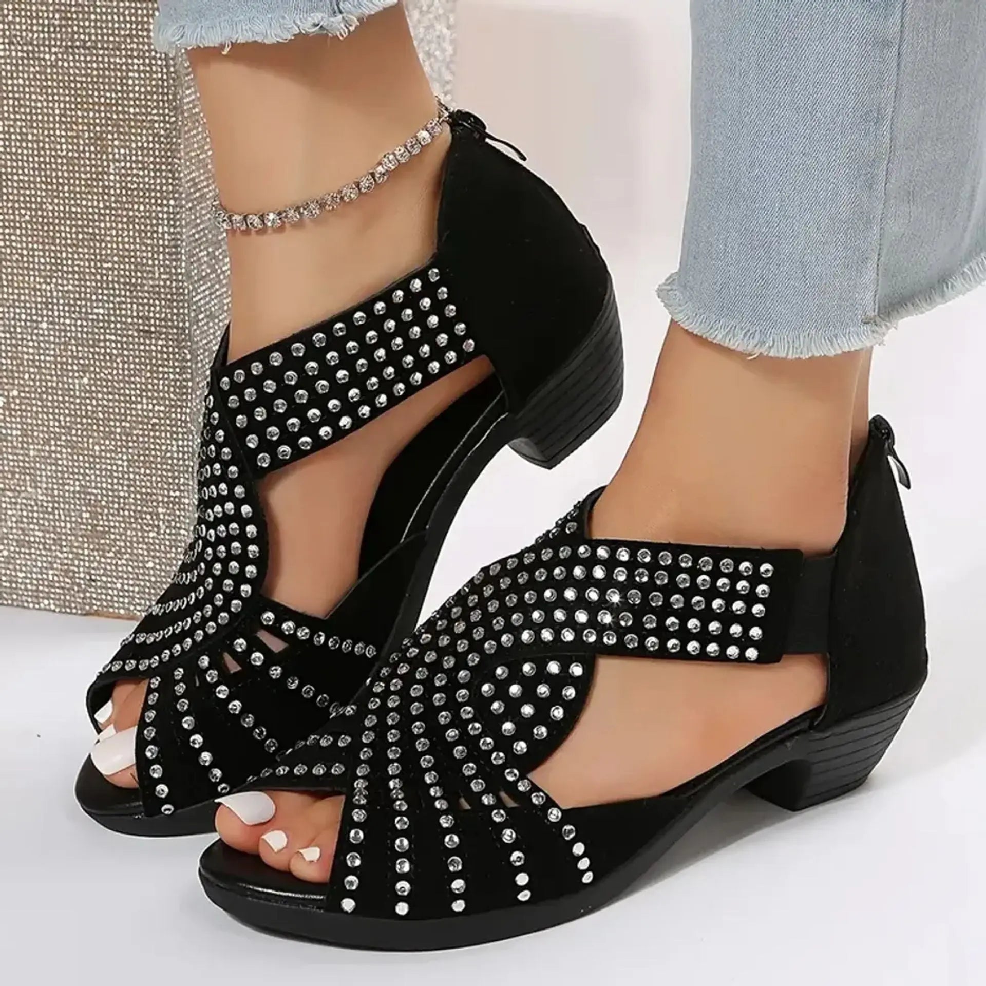 Women's glitter rhinestone comfort sandals with cushioned insole and breathable glamorous strap design