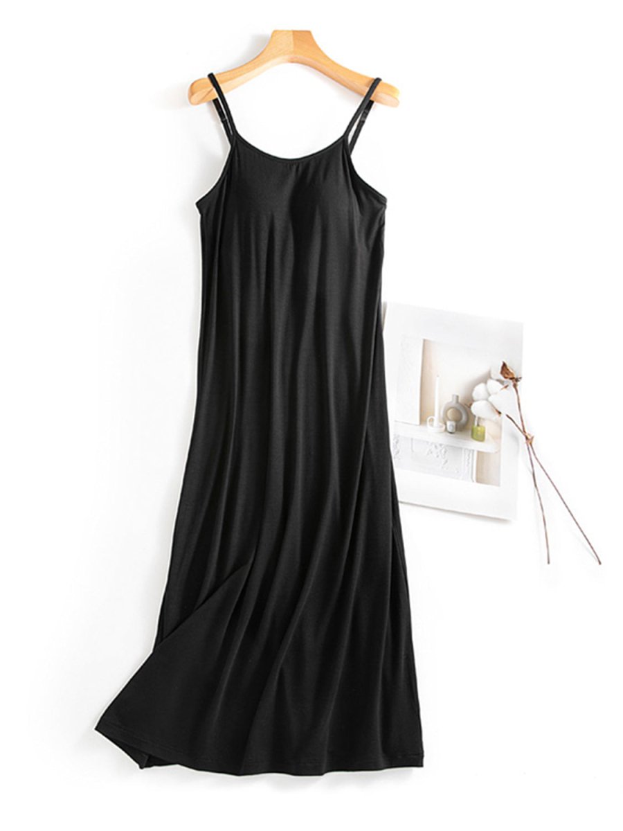 Scoop neck midi cami dress with built-in bra, sleek modern silhouette for everyday elegance