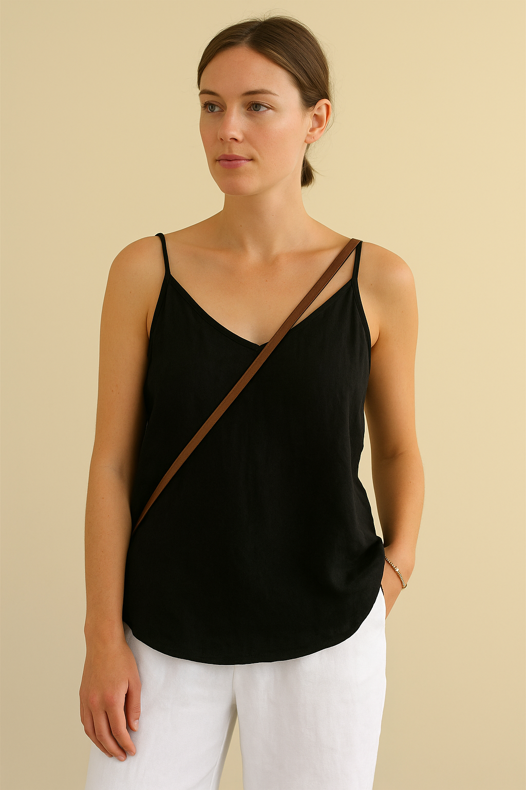 Women's linen-style sleeveless summer top, V-neck casual everyday fit, lightweight breathable fabric