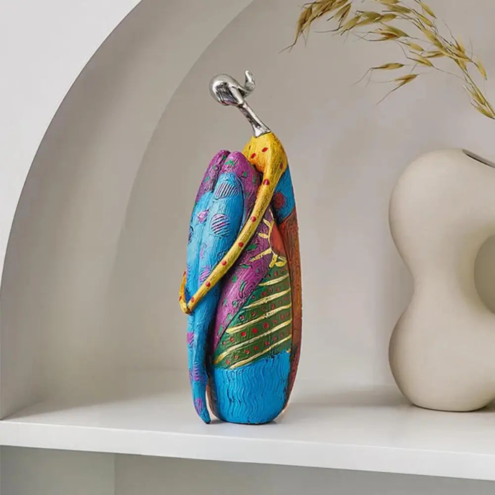 Abstract resin sculpture bold metallic heads multicolor textured body modern bohemian home decor art piece