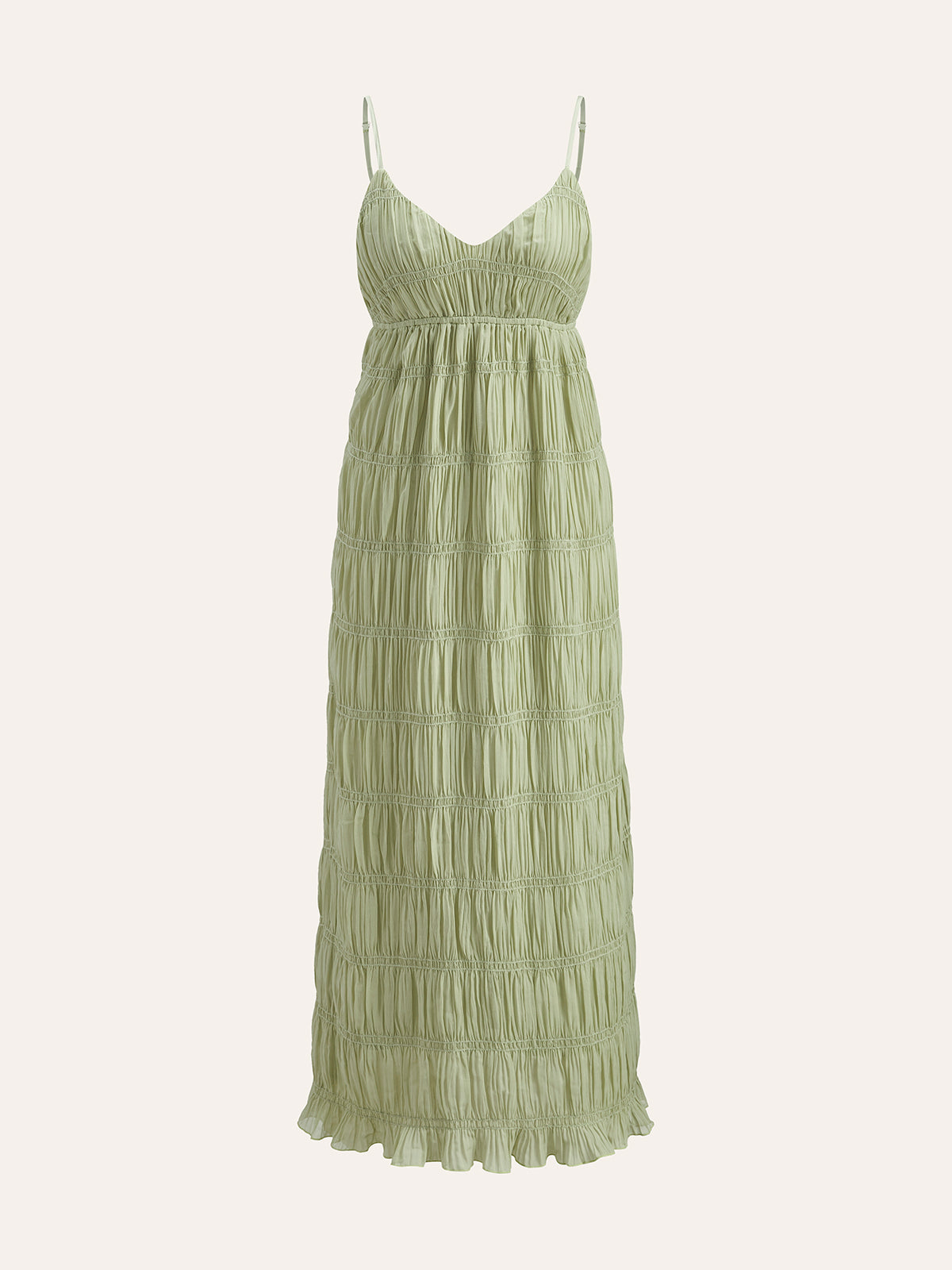 Women's semi-sheer pleated maxi dress, strappy V-neck, lightweight chiffon overlay, vacation summer style