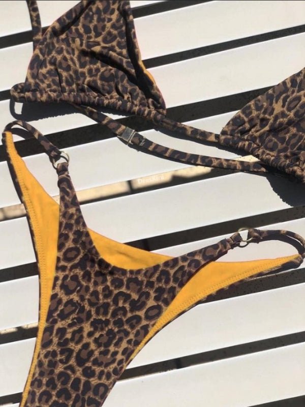 Women's animal print bikini set body-fit quick-dry swimwear bold beach style polyester spandex blend