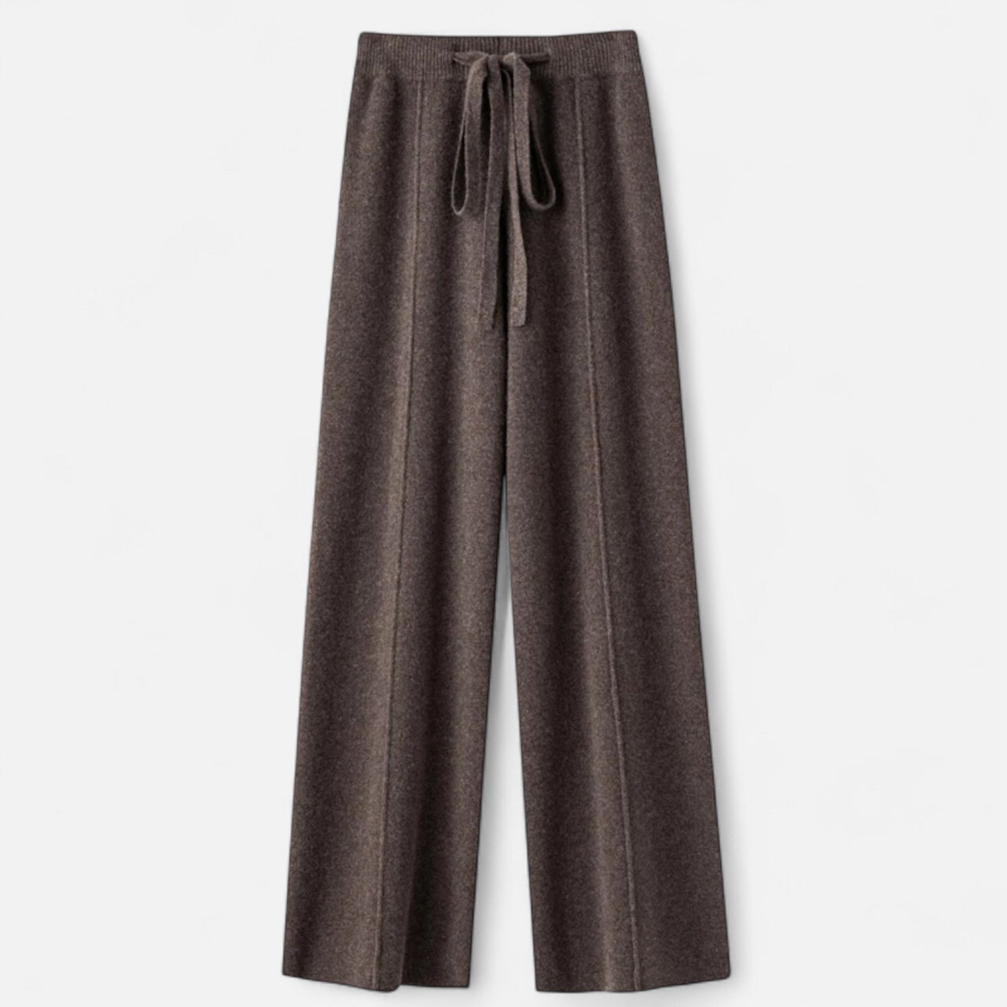 Women's beige high-rise wide-leg trousers with adjustable drawstring waist for relaxed everyday style