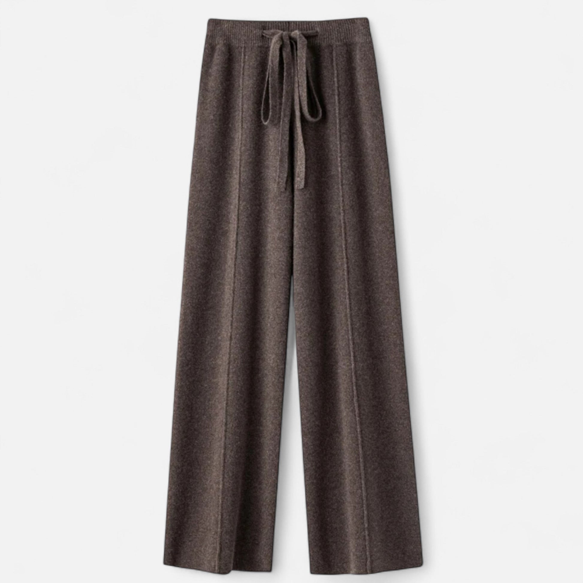 Women's beige high-rise wide-leg trousers with adjustable drawstring waist for relaxed everyday style