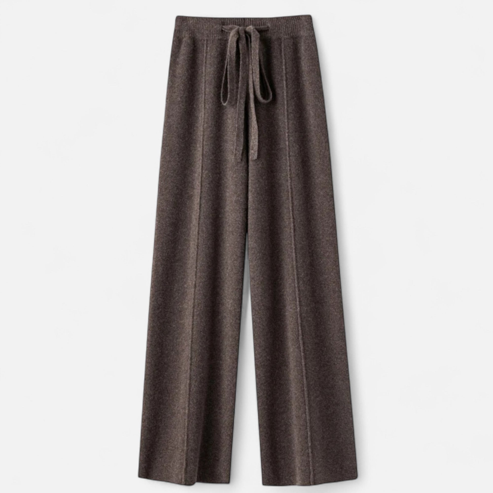 Women's beige high-rise wide-leg trousers with adjustable drawstring waist for relaxed everyday style