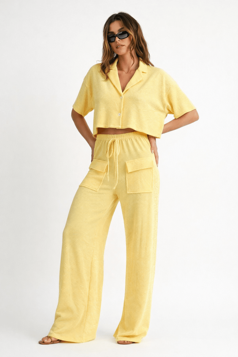 Lightweight unisex two-piece shirt and pants set relaxed fit coordinated casual weekend outfit