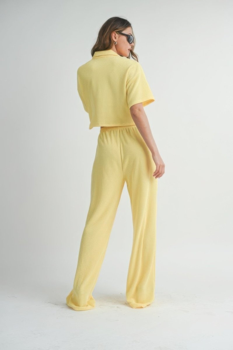 Lightweight unisex two-piece shirt and pants set relaxed fit coordinated collared button-up casual weekend outfit