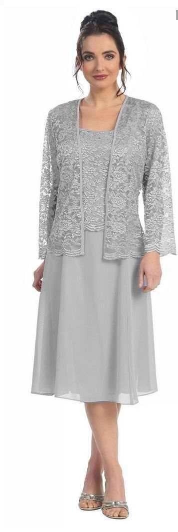 Elegant knee-length lace jacket MOB dress in burgundy navy plum silver teal long sleeve gown