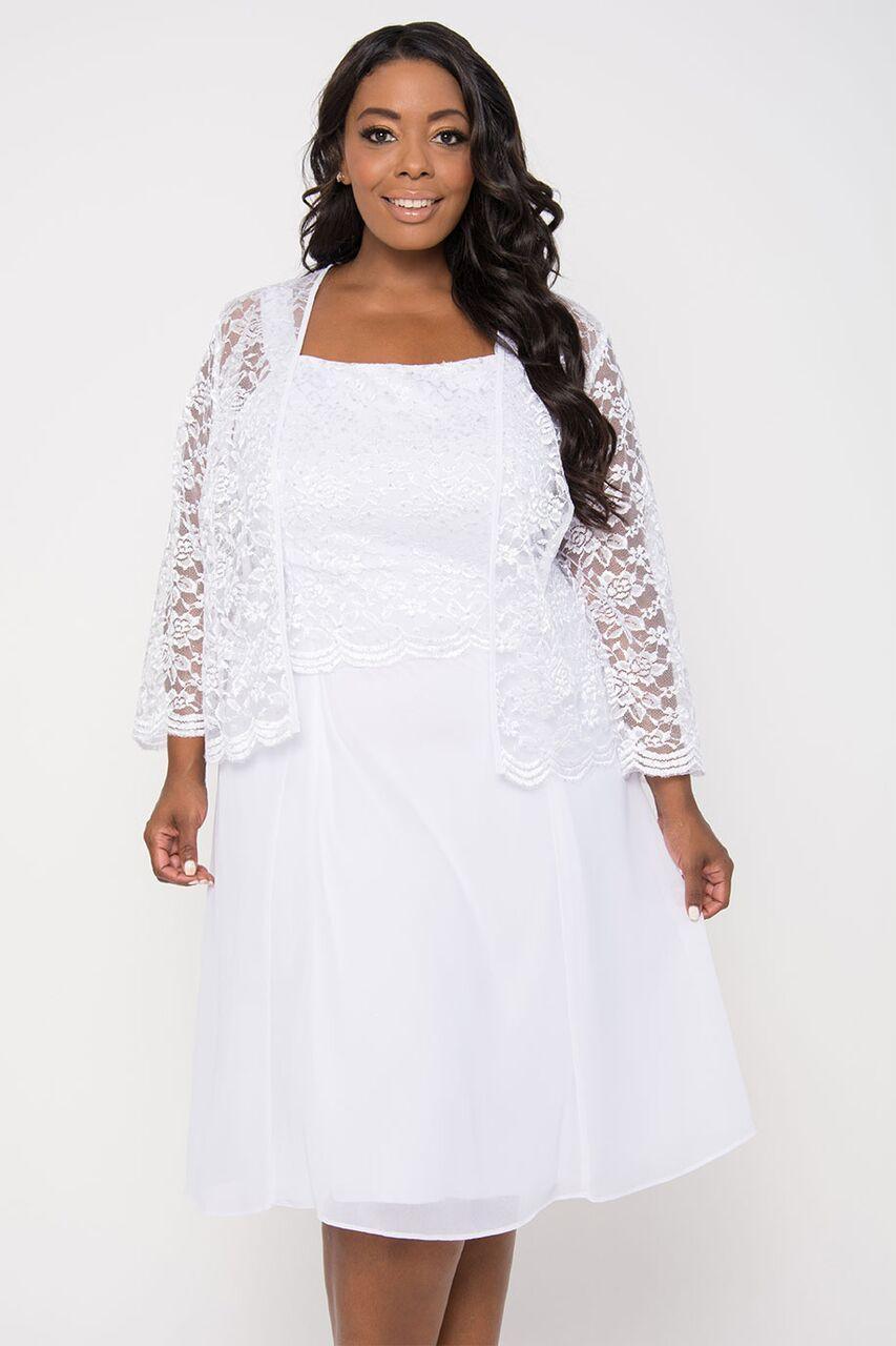 Elegant knee-length Mother of the Bride lace jacket dress long sleeve formal gown USA-made