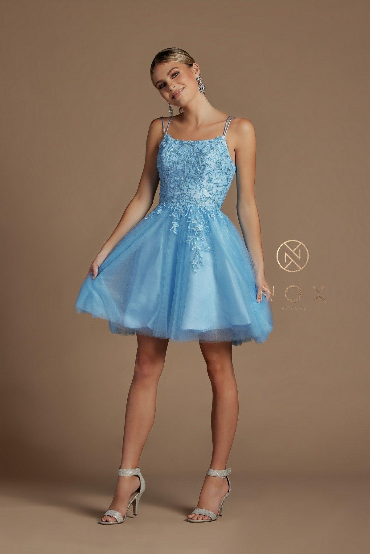 Short tulle homecoming dress spaghetti straps corset back zipper semi-formal teen fashion