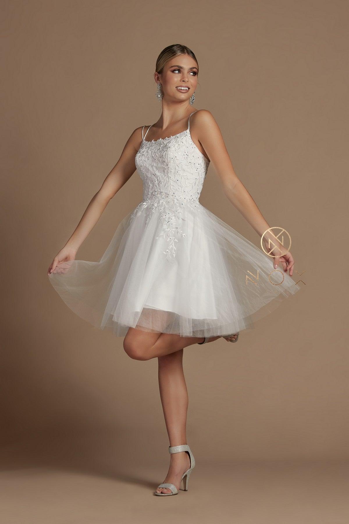 Short tulle homecoming dress spaghetti straps corset back zipper semi-formal teen party style