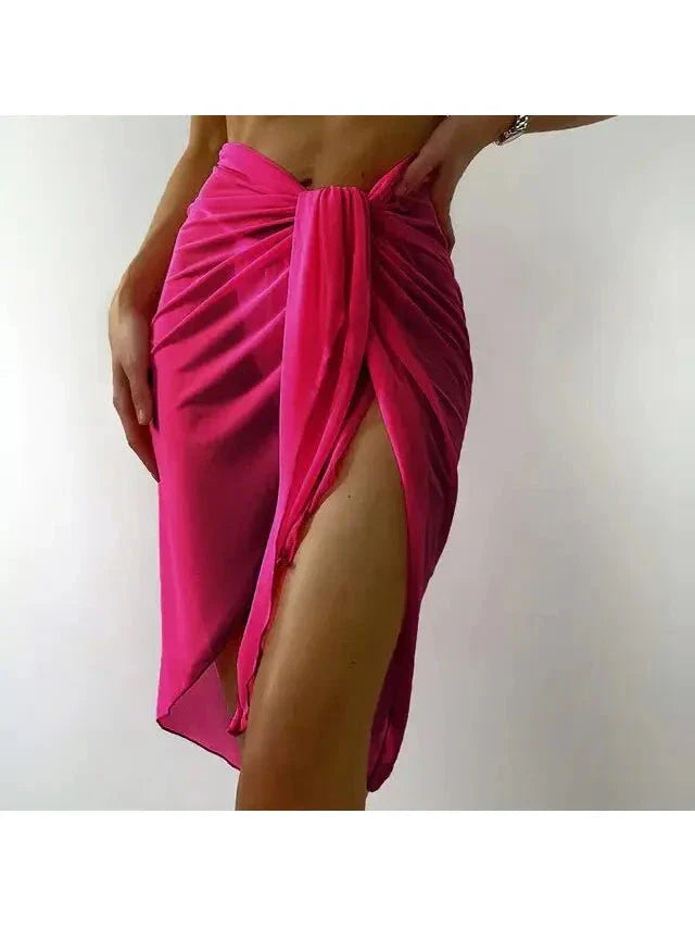 Women's sheer wrap skirt beach cover-up, lightweight flowy polyester-spandex blend, effortless chic