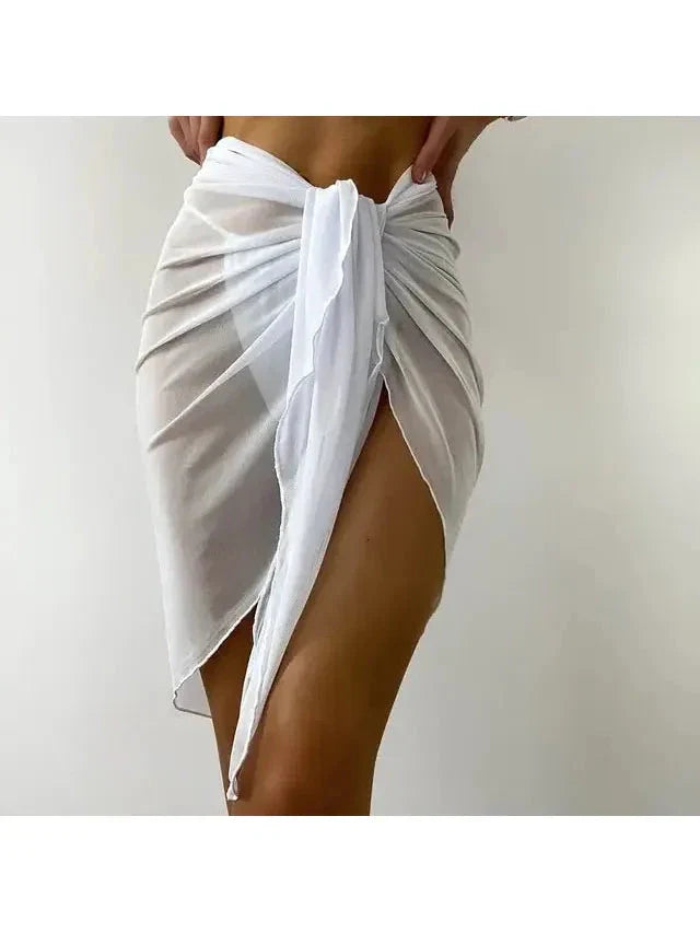 Sheer wrap cover-up skirt for women, lightweight flowy polyester-spandex blend beach chic