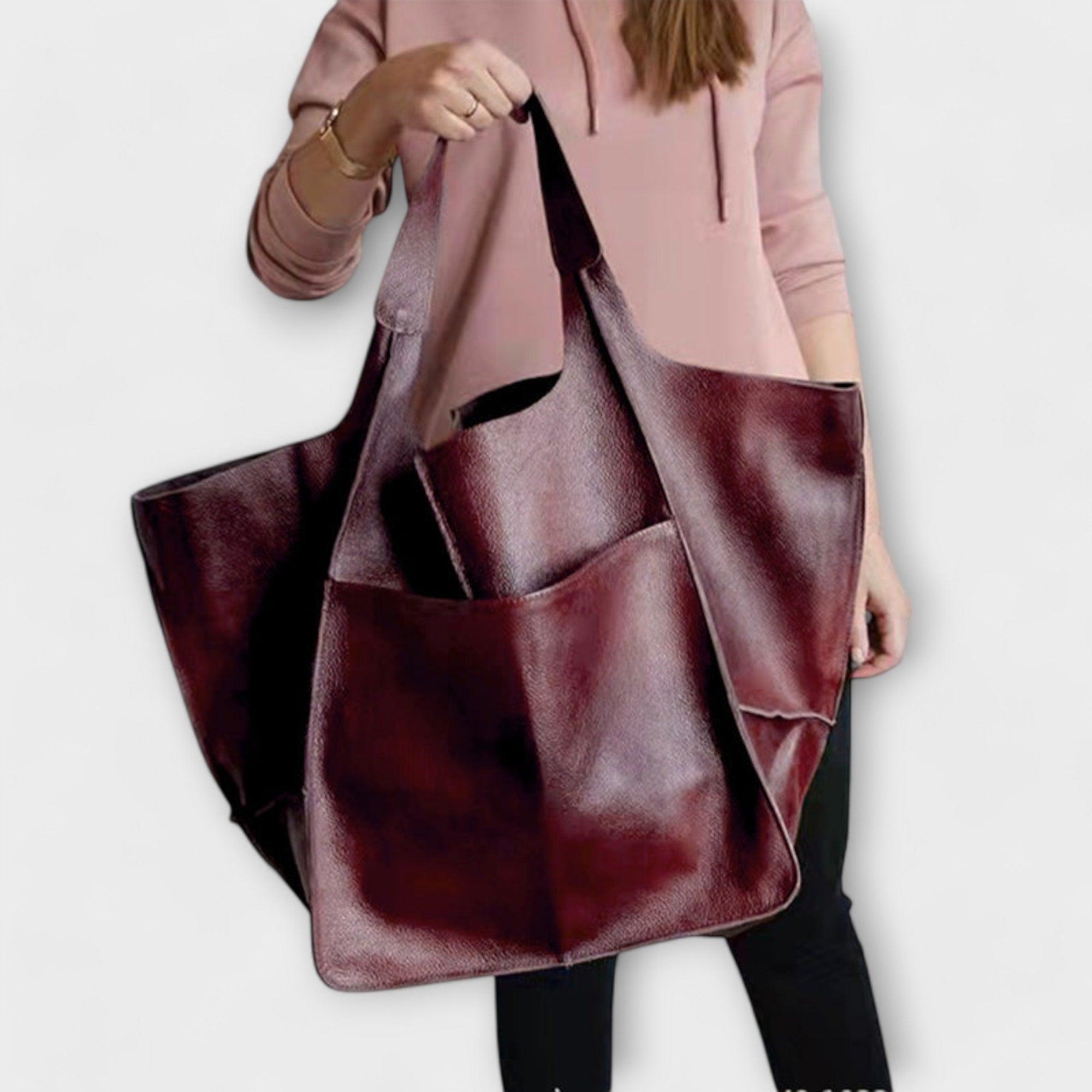 Stella vegan leather tote bag, spacious open-top minimalist design for work and travel