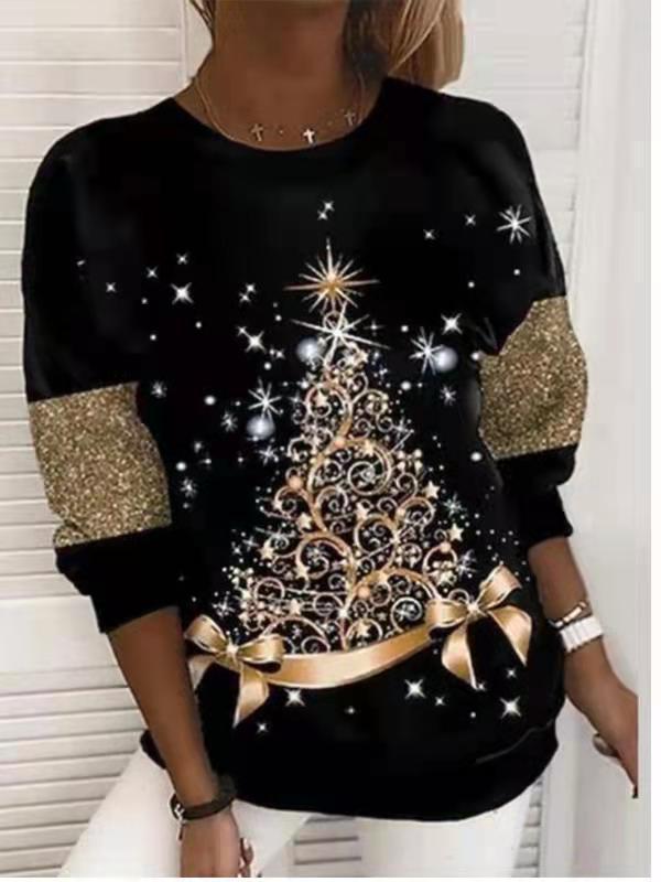 Women's cozy festive sweatshirt with Christmas tree print, relaxed fit holiday seasonal style