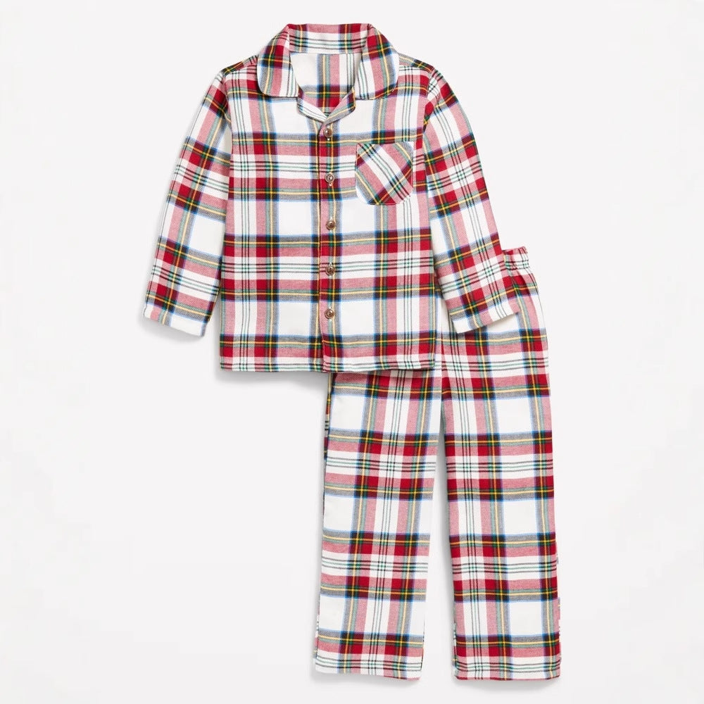 Red green festive fleece Christmas pajama set relaxed fit ultra-soft matching family sleepwear