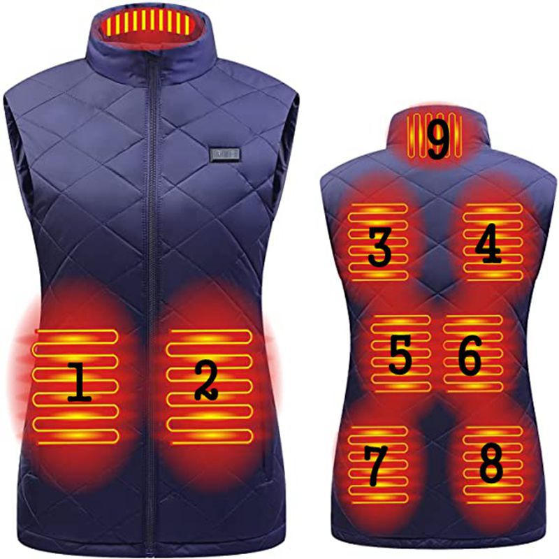 Women's heated vest with USB-powered adjustable heat zones, sleek slim-fit winter design