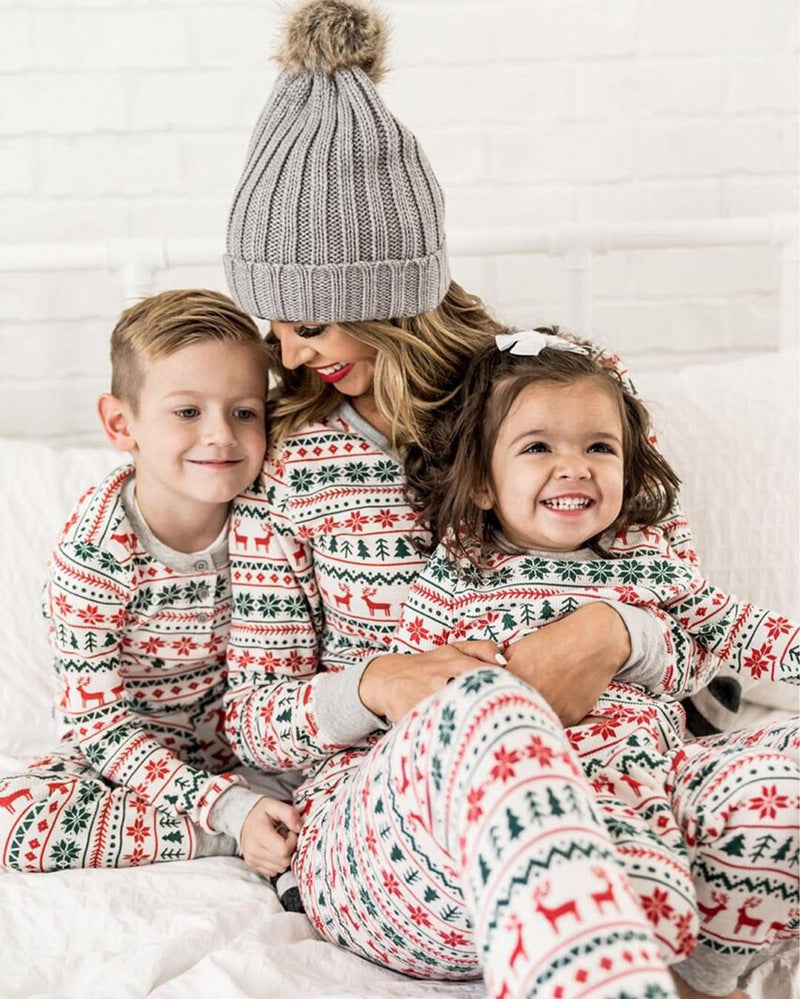 Family Christmas matching pajamas reindeer tree pattern festive sleepwear for adults and kids