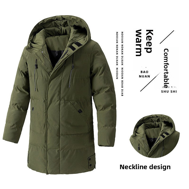 Men's long thermal-lined winter coat in classic cut, versatile polished outerwear for cold weather