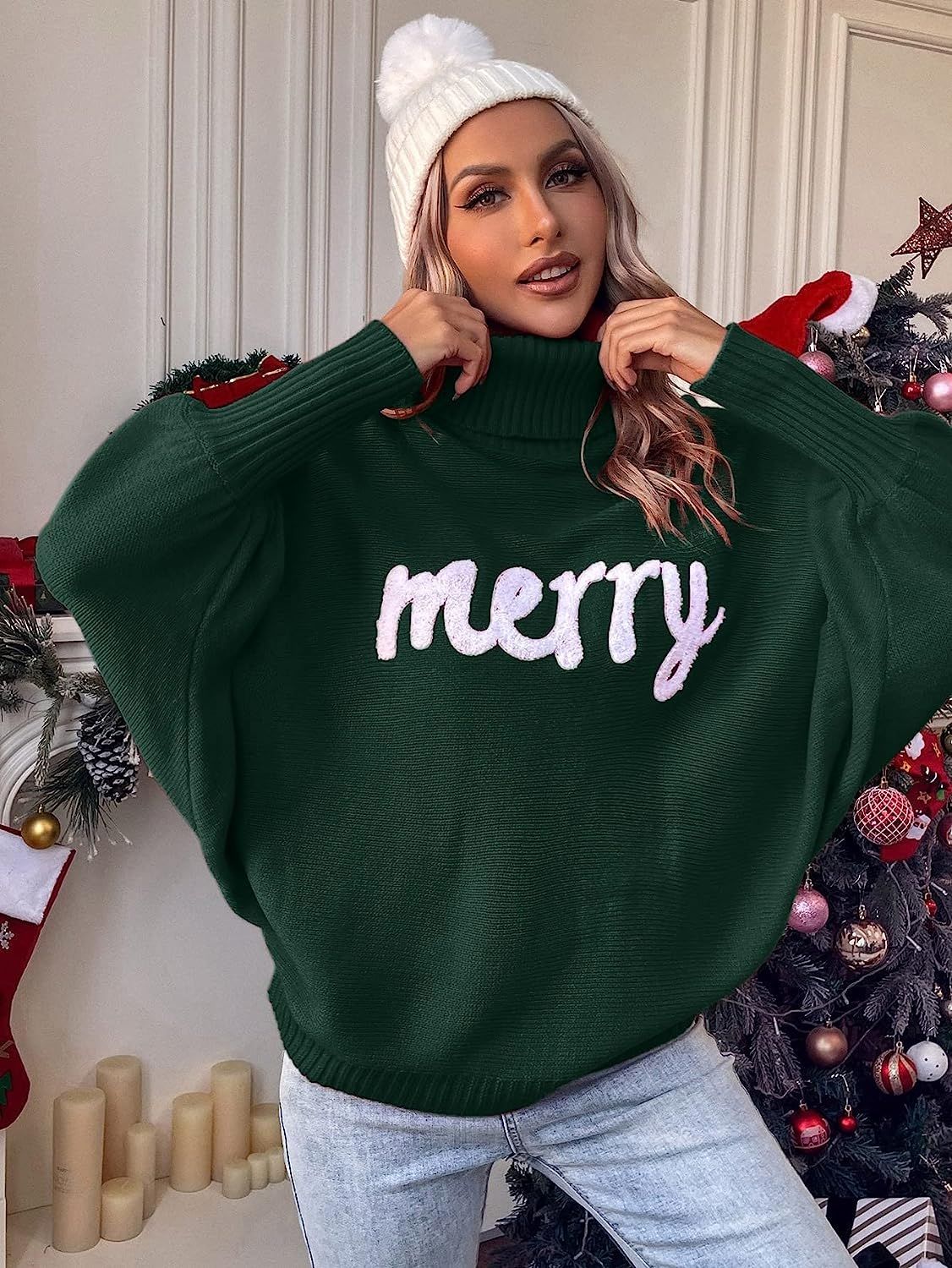 Unisex Christmas turtleneck knit sweater with festive holiday pattern, cozy and warm fit