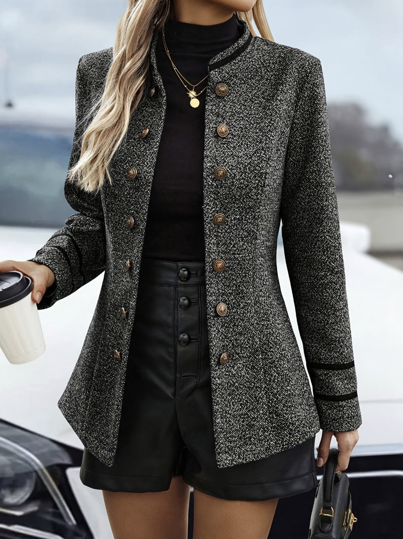 Women's double-breasted tailored blazer classic office jacket structured silhouette professional fit