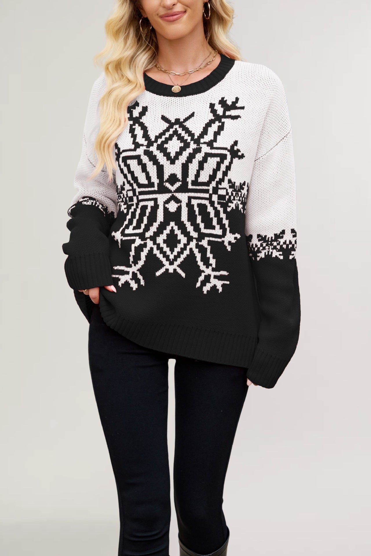Women's festive Christmas knit sweater cozy holiday top with seasonal pattern warm winter comfort