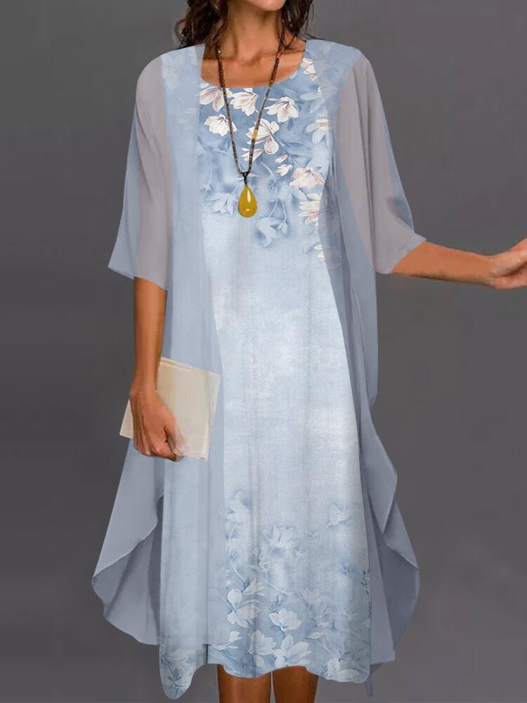 Elegant mother of the bride lace chiffon floor-length evening gown with 3/4 sleeves formal dress
