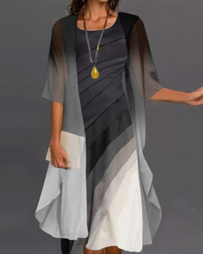 Women's elegant flowy gradient dress with smooth color transition, refined silhouette for formal occasions