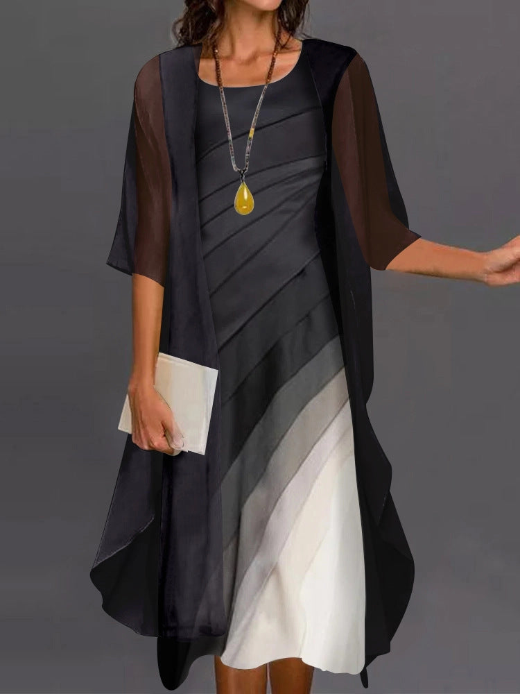 Women's elegant flowy gradient dress with smooth color transition, refined silhouette for formal occasions