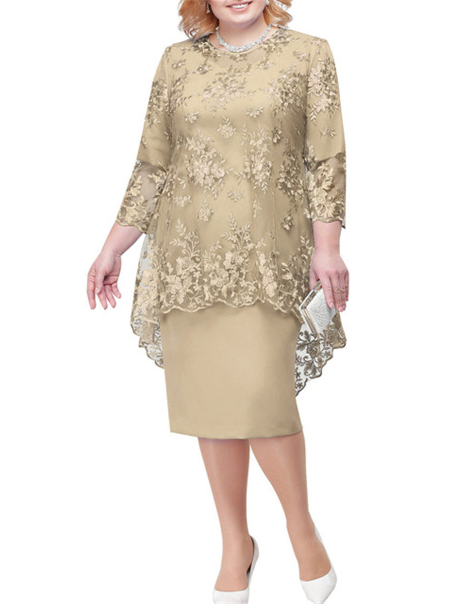 Women's slim navy embroidered workwear dress with elegant floral detail for all-day comfort