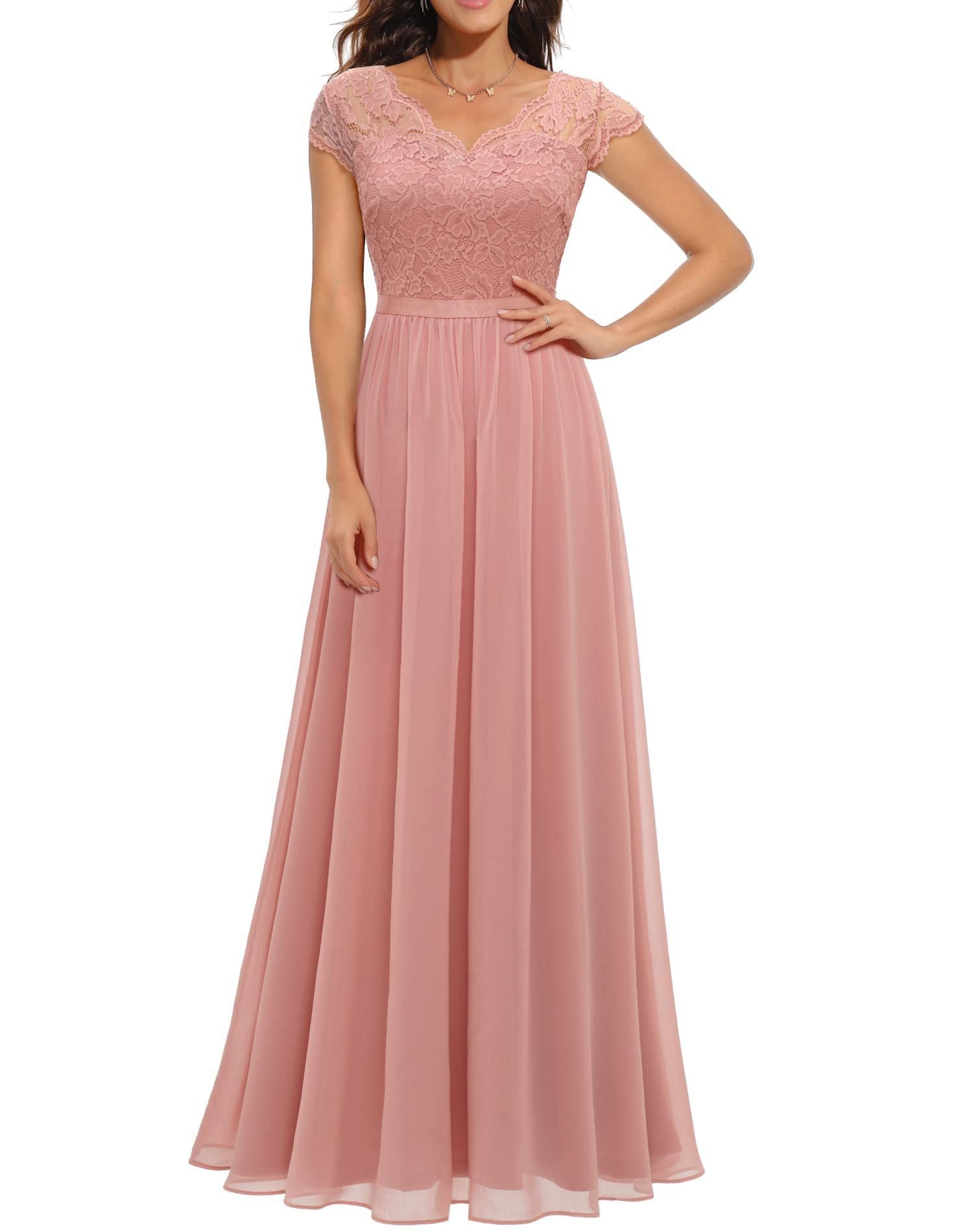 Elegant women's maxi dress in lace-stitching detail, flattering fit with intricate floor-length romantic silhouette