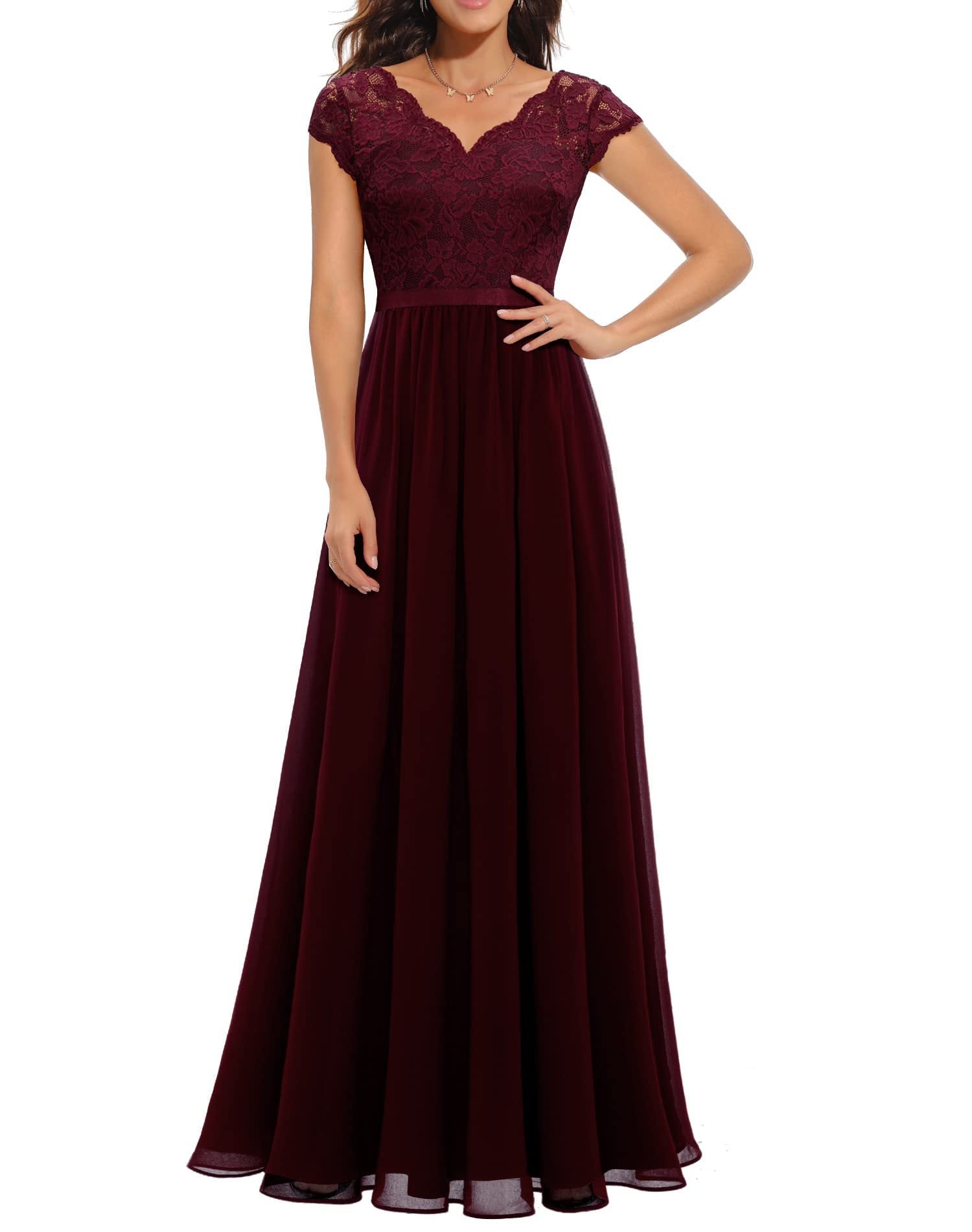 Elegant women's maxi dress in neutral tone with intricate lace-stitching detailing and flattering silhouette