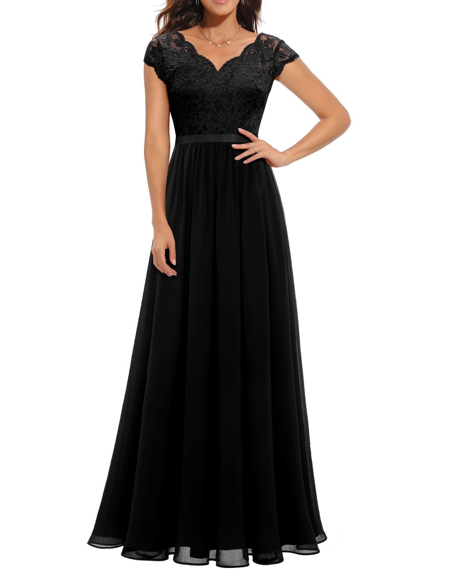 Elegant women's maxi dress in lace-stitching detail, flattering fit with timeless romantic floor-length silhouette