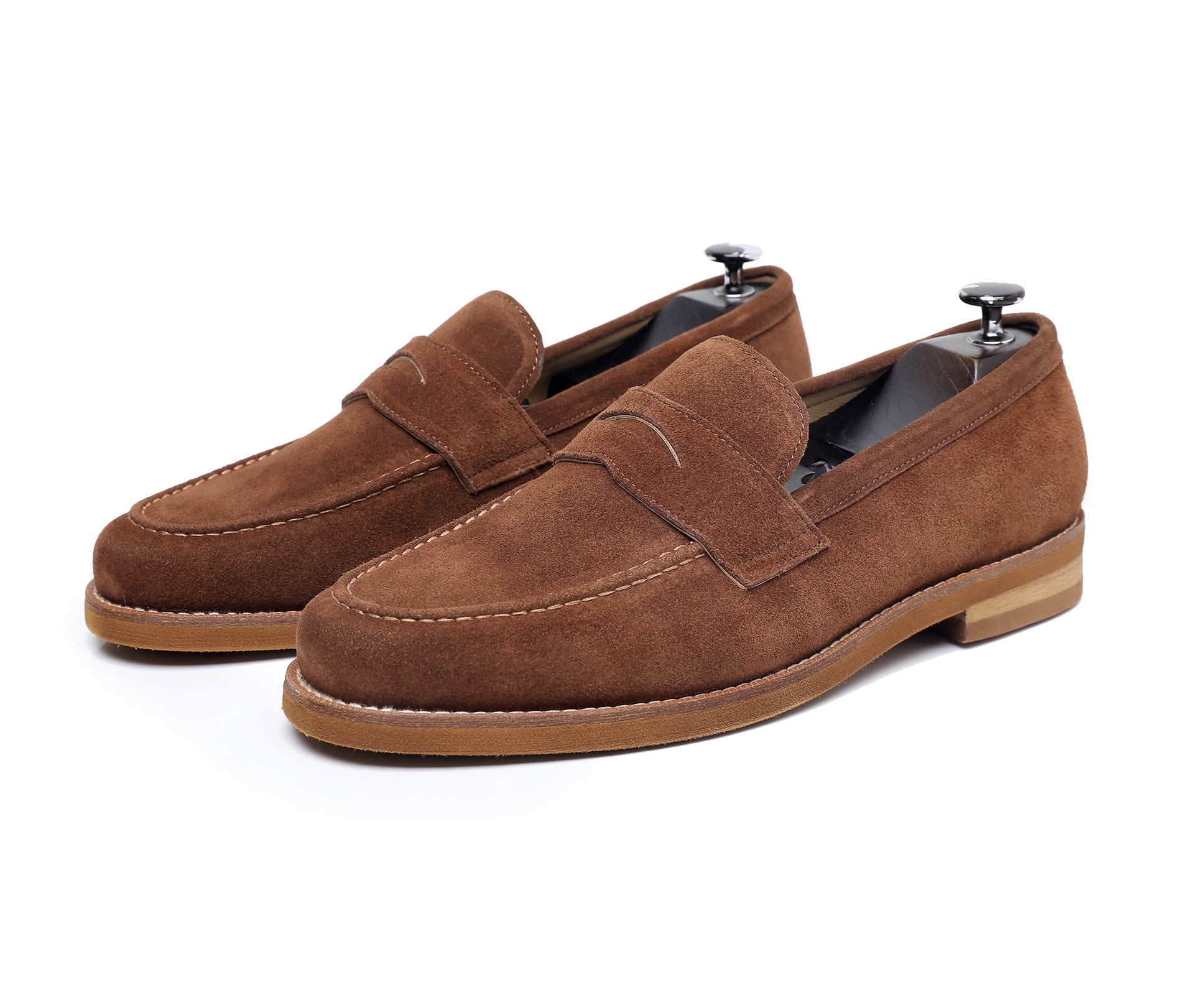 Men's handmade pebble grain calfskin penny loafers, casual dress shoes with Goodyear welt construction