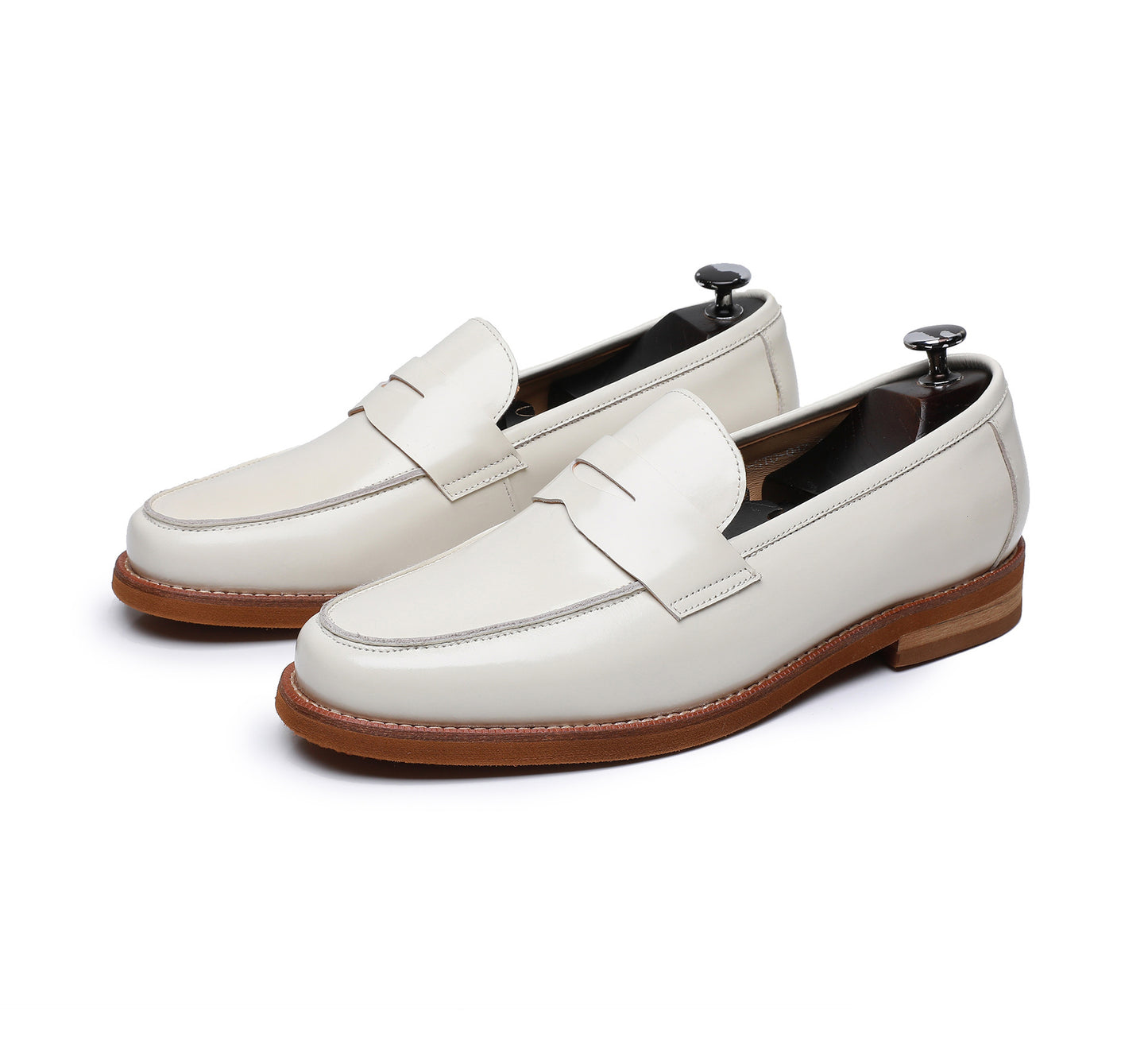 Men's handmade penny loafers in pebble grain calfskin, Goodyear construction, casual refined style
