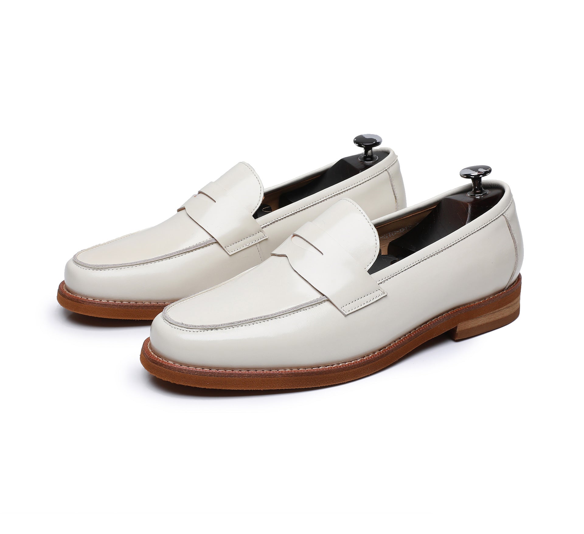 Men's handmade penny loafers in pebble grain calf leather, casual style with Goodyear welt construction