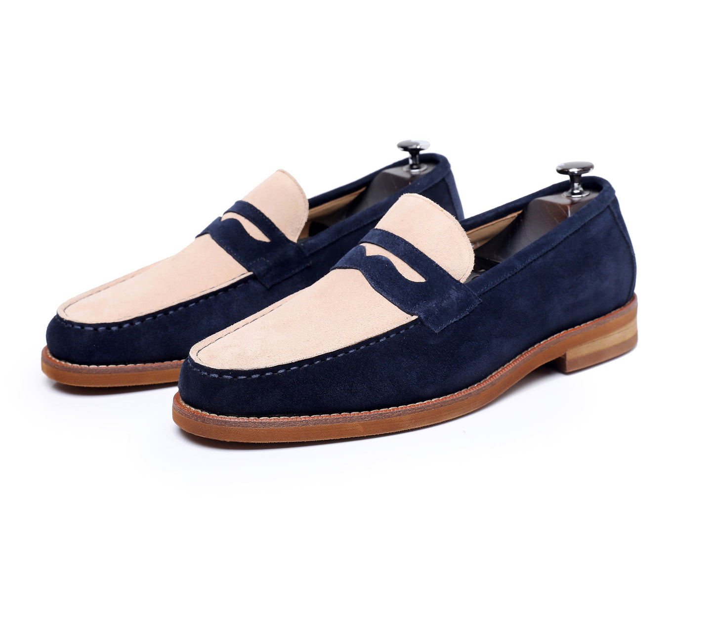 Men's handmade pebble grain calfskin penny loafers, casual yet refined with Goodyear welt construction