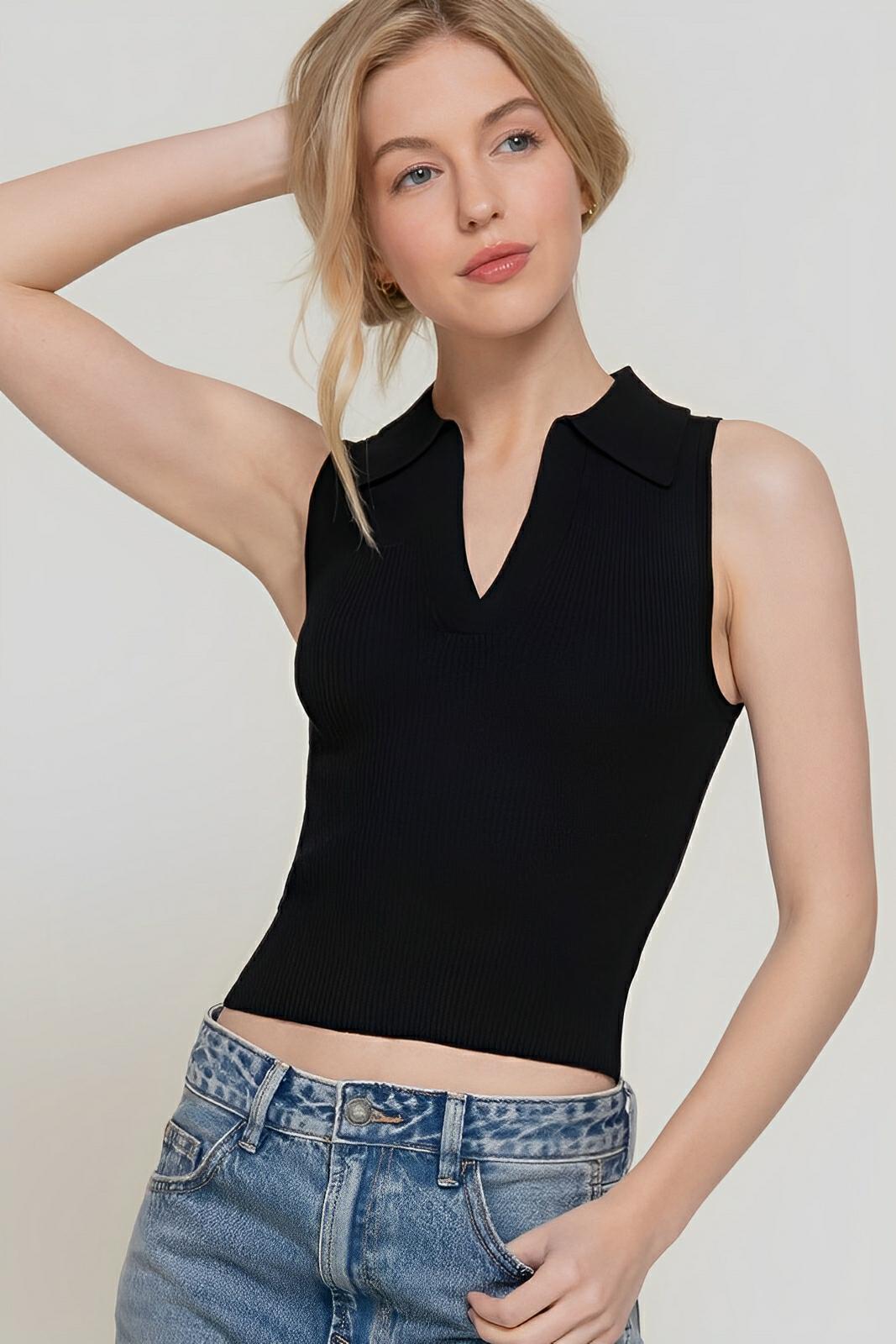 Unisex sleeveless polo sweater lightweight knit breathable spring casual dressy versatile silhouette